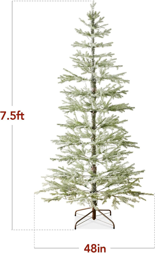 Pre-Lit Sparse Christmas Tree Artificial Flocked Pine Holiday Décor Aspen Noble Fir White & Multicolor LED