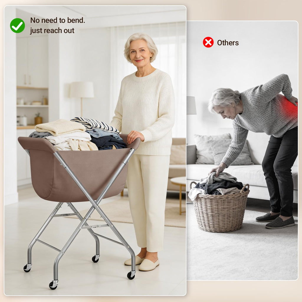 Laundry Basket with Wheels, Collapsible Laundry Hamper, Camel Brown