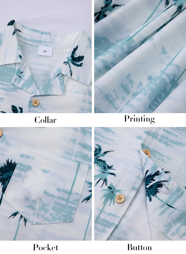 Toddler Baby Boy Outfits Summer Clothes Kids Coconut Trees Pattern Short Sleeve Button Down Shirt & Elastic Waist