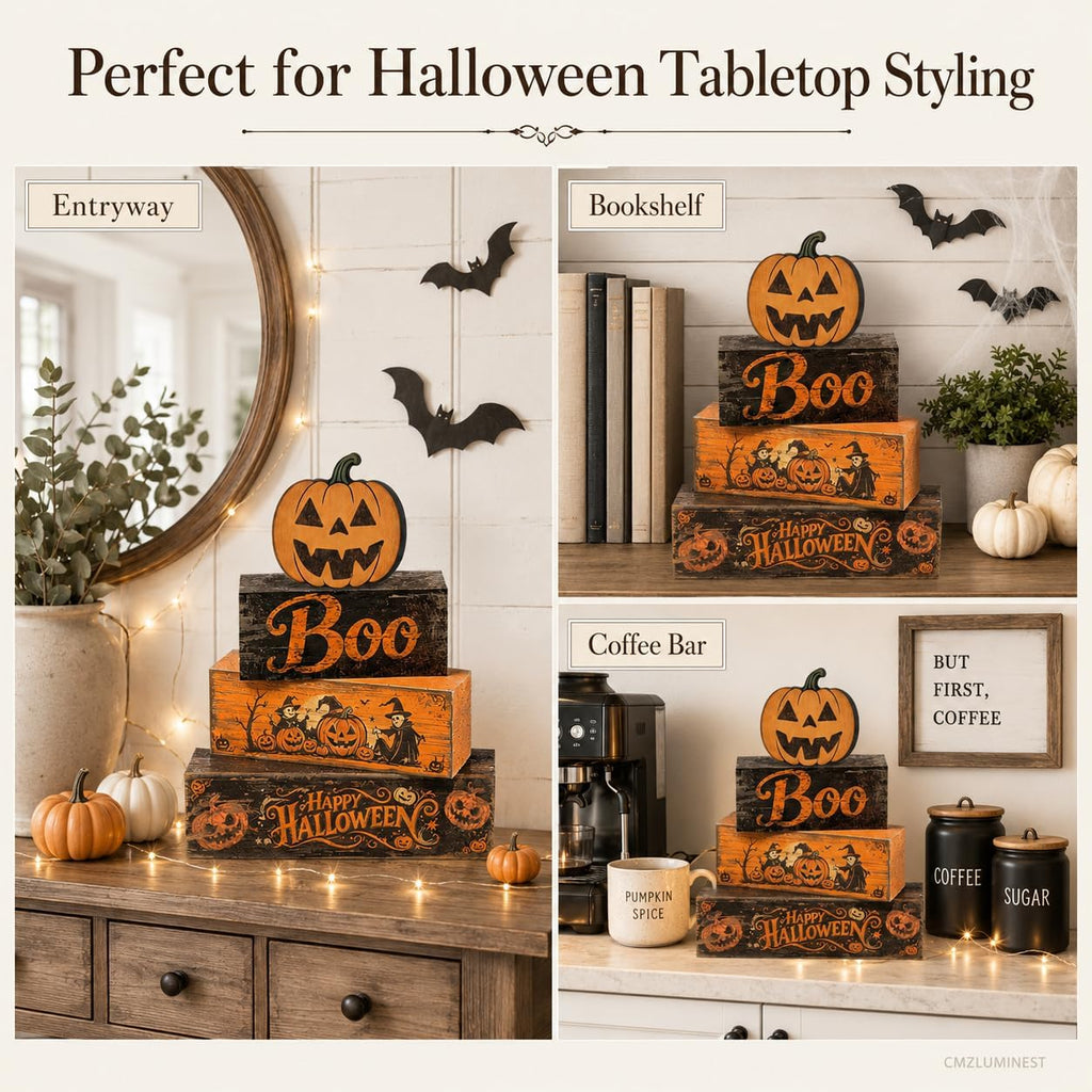 Halloween Pumpkin Decor Indoor, Halloween Table Decorations - Set of 4