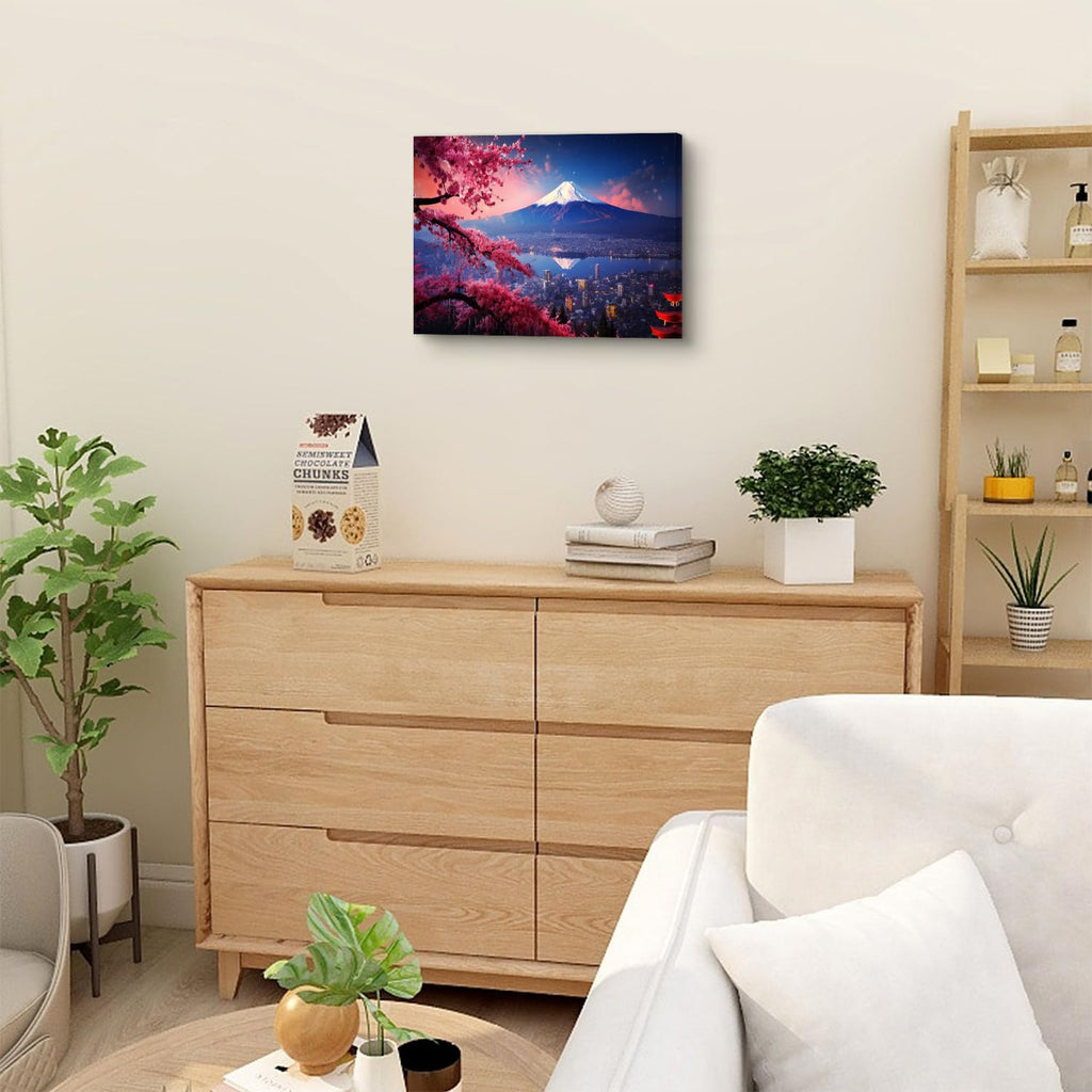 Mount Fuji Canvas Wall Art Japan National Park Poster Vintage Pink Cherry Blossom Pictures Canvas Prints Sunset