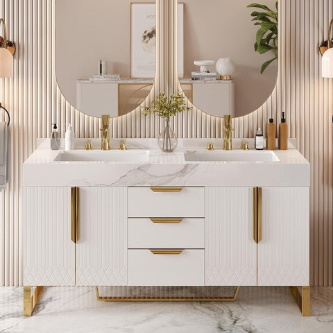 Bathroom Vanity with Sink, Modern Bathroom Vanity with Faux Marble Top