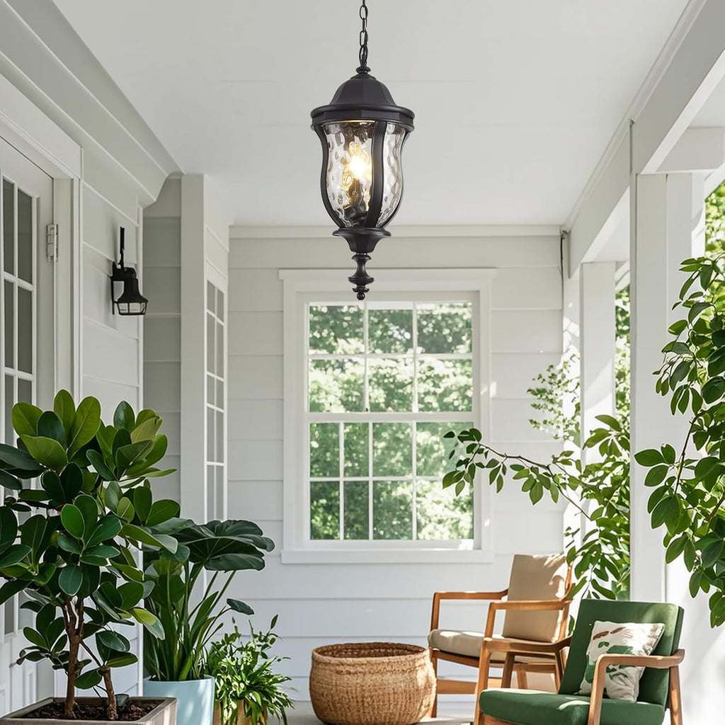 Large Outdoor Pendant Light Fixtures, 23.6'' Exterior Hanging Lantern Porch Light Adjustable