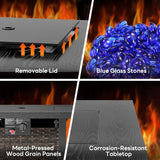 28” Outdoor Fire Pit Table 50,000 BTU, 2-in-1 Rattan Propane Firepit Table with Glass Stones & Lid, Square Fire Table for Patio, Backyard, Deck, or - Image 7