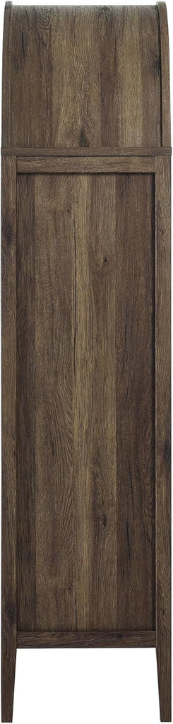 Nolan Modern Farmhouse 71 Inch Tall Arched Storage Display Cabinet in Walnut Hickory Wood Grain - 4-Tier Bookcase