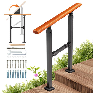 2 Step Handrails for Outdoor Steps, Metal Wood Grain Hand Rails