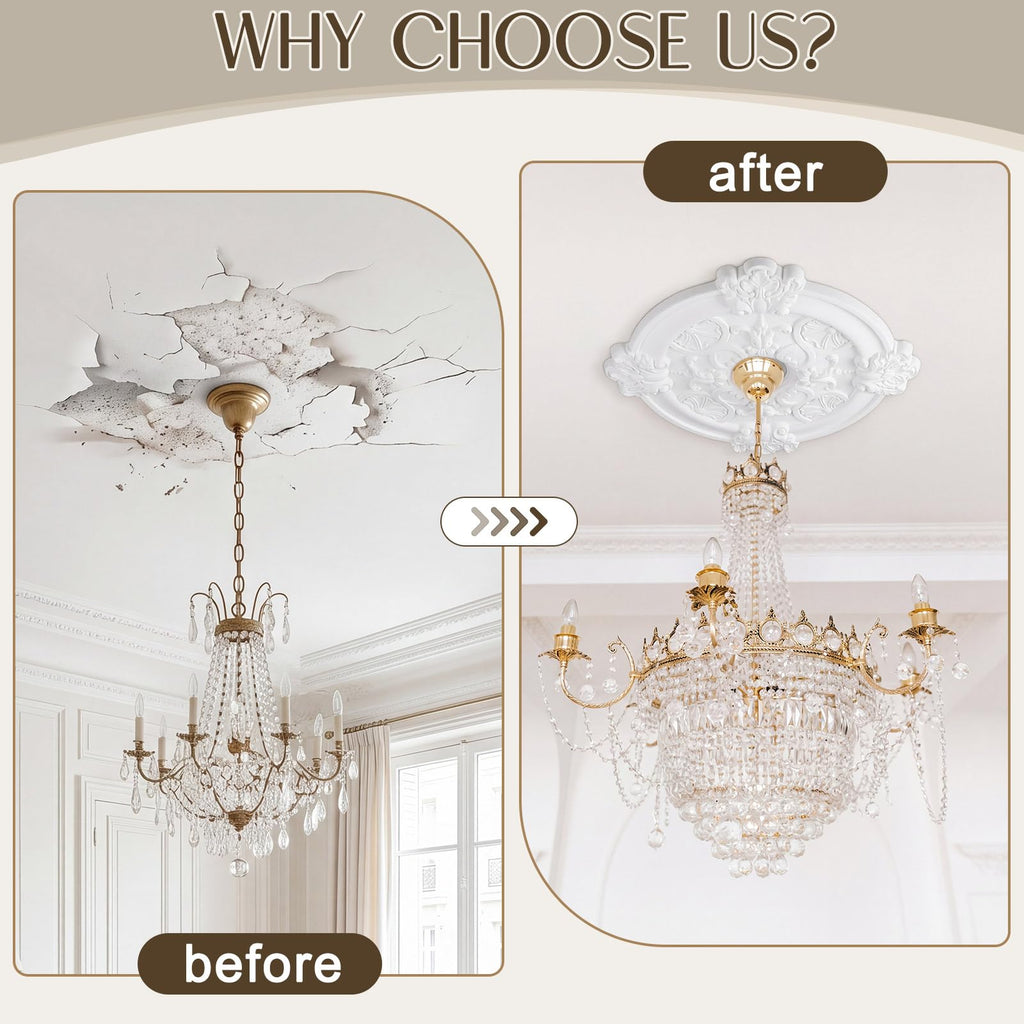 3 Pack Ceiling Medallions for Light Fixtures, Decorative Ceiling Rosettes in 3 Sizes, 13", 16.5" & 18" Od, Durable