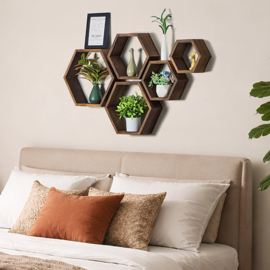 Hexagon Floating Shelves, Honeycomb Display Wall Shelf, Set of 5