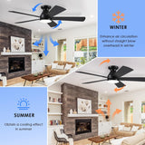 Black Ceiling Fans with Lights - 52In Flush Mount Ceiling Fan Light with Remote, 3CCT Dimmable and 6 Wind Speeds, Modern Low Profile Fan Light for Indoor Bedroom, Covered Outdoor A101-B0DTD3YZKT