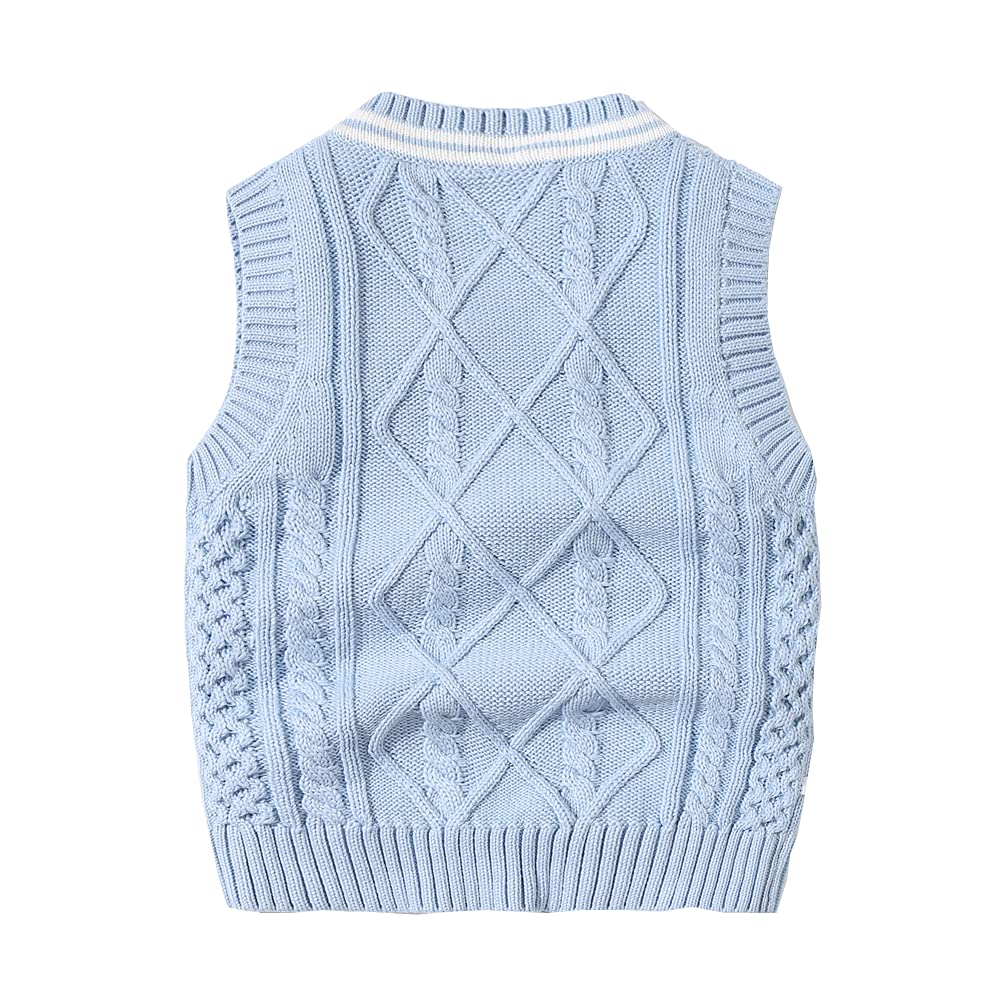 Toddler boy Knit Vest V-Neck Cardigan Kids Autumn Clothes - (Sky Blue 80)
