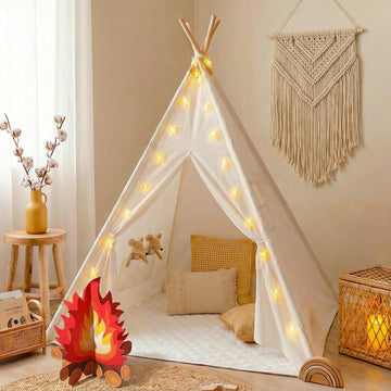 Teepee Tent for Kids with Star Lights, Mat & Campfire Toy