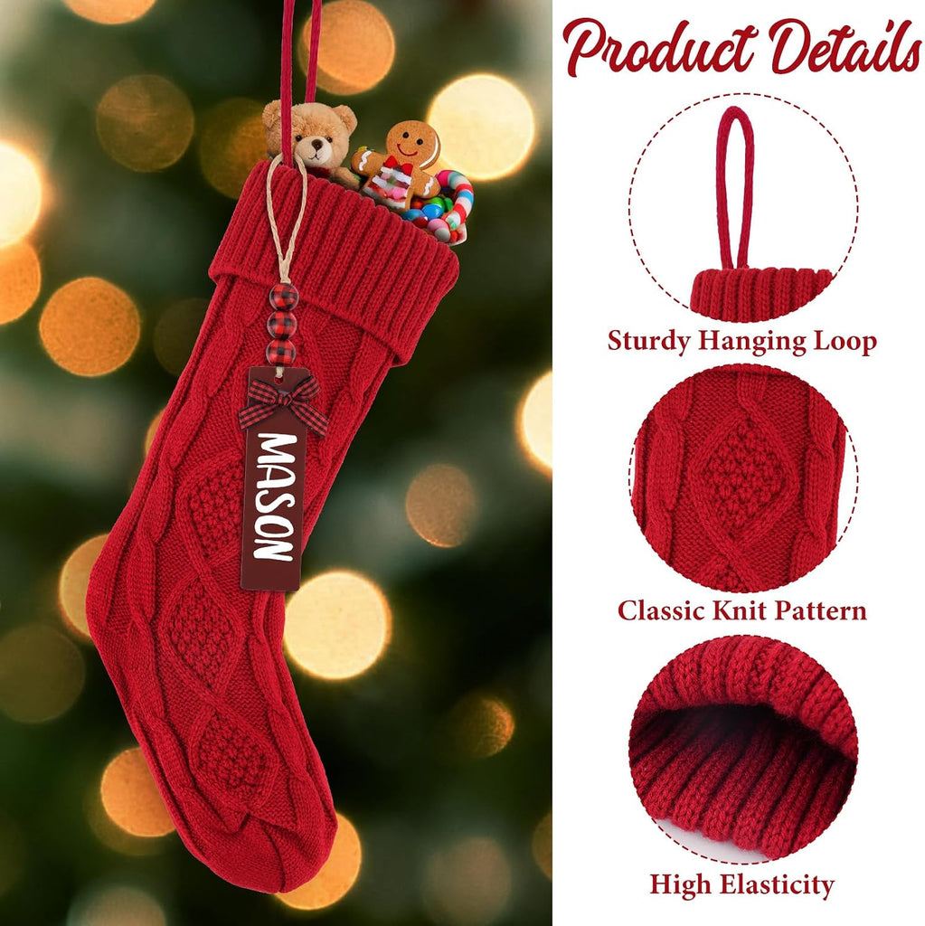 Inch Large Cable Knitted Xmas Stockings with DIY Name Tags, Hanging Stocking Decor for Family Fireplace - Set of 6