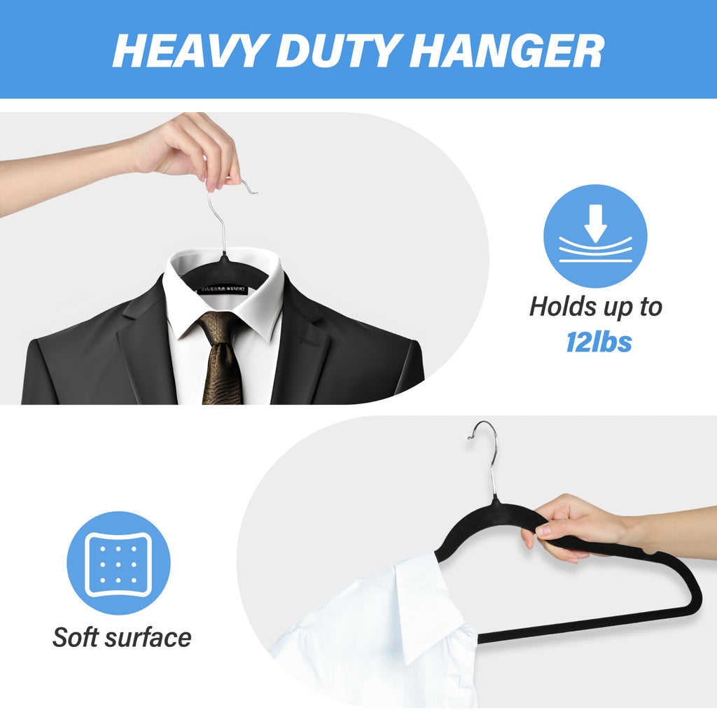 Velvet Hangers 50 Pack, Non-Slip Clothes Hangers with Shoulder Notches, 360° Swivel Hooks, Heavy Duty Standard