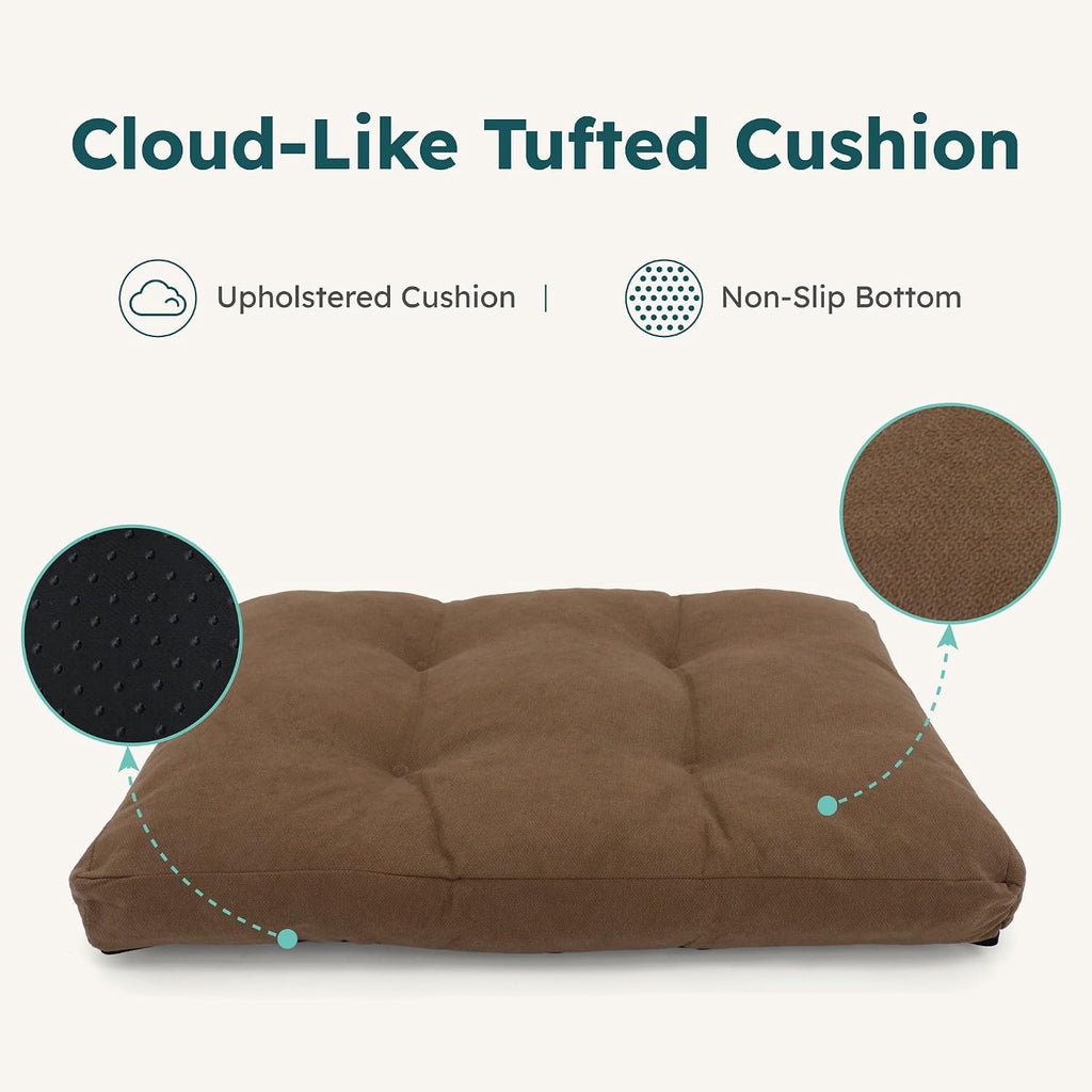 Elevated Wood Dog Bed Frame with Cushion, WalnutPattern, Large