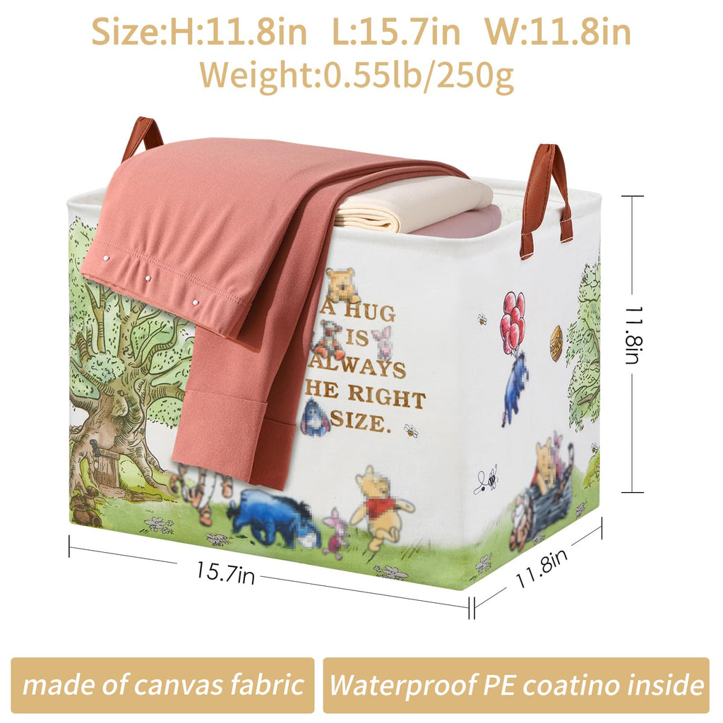 Bear Nursery Decor Storage Basket Foldable With Waterproof PE Coating, Square Large Canvas Laundry Hamper, Diaper Bag