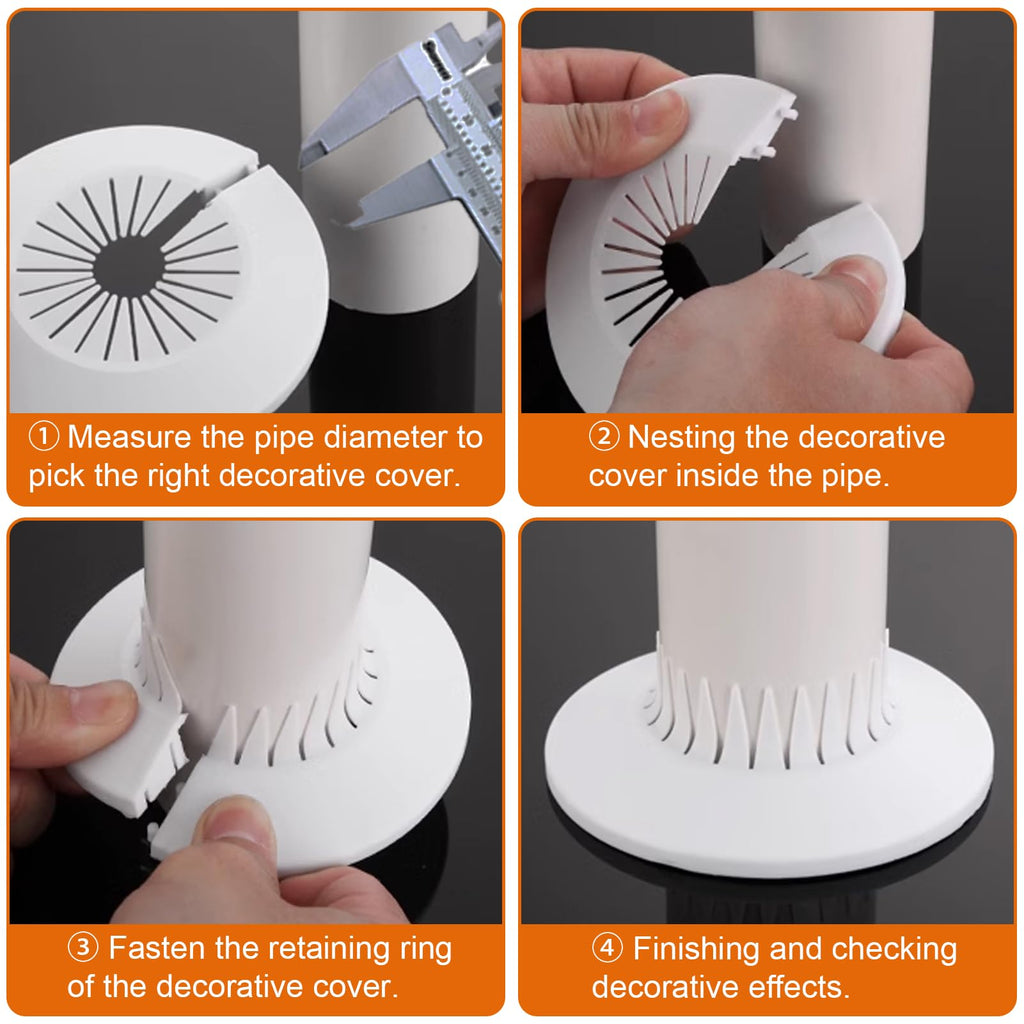 8Pcs Plumbing Cover Plates White Escutcheon Plate Plastic Flange Pipe Covers (4PCS Apply to 0.4" to 1.57" and 4PCS