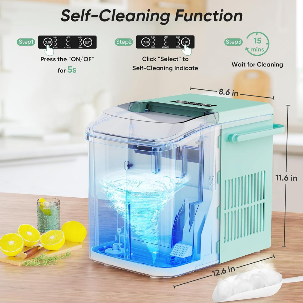 Ice Makers Countertop with Handle Ice Machine, Fast in 6 Mins, 26lbs in 24 Hours, Quiet Self-Cleaning, Compact Size