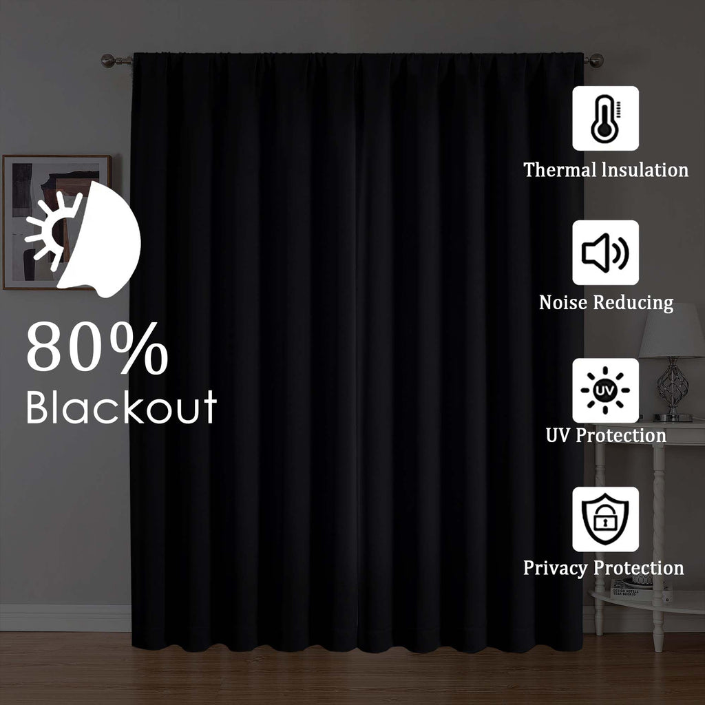 Black Blackout Curtains 120 Inches Long 2 Panels, Thermal Insulated Extra Long Window Curtains, Rod Pocket Window