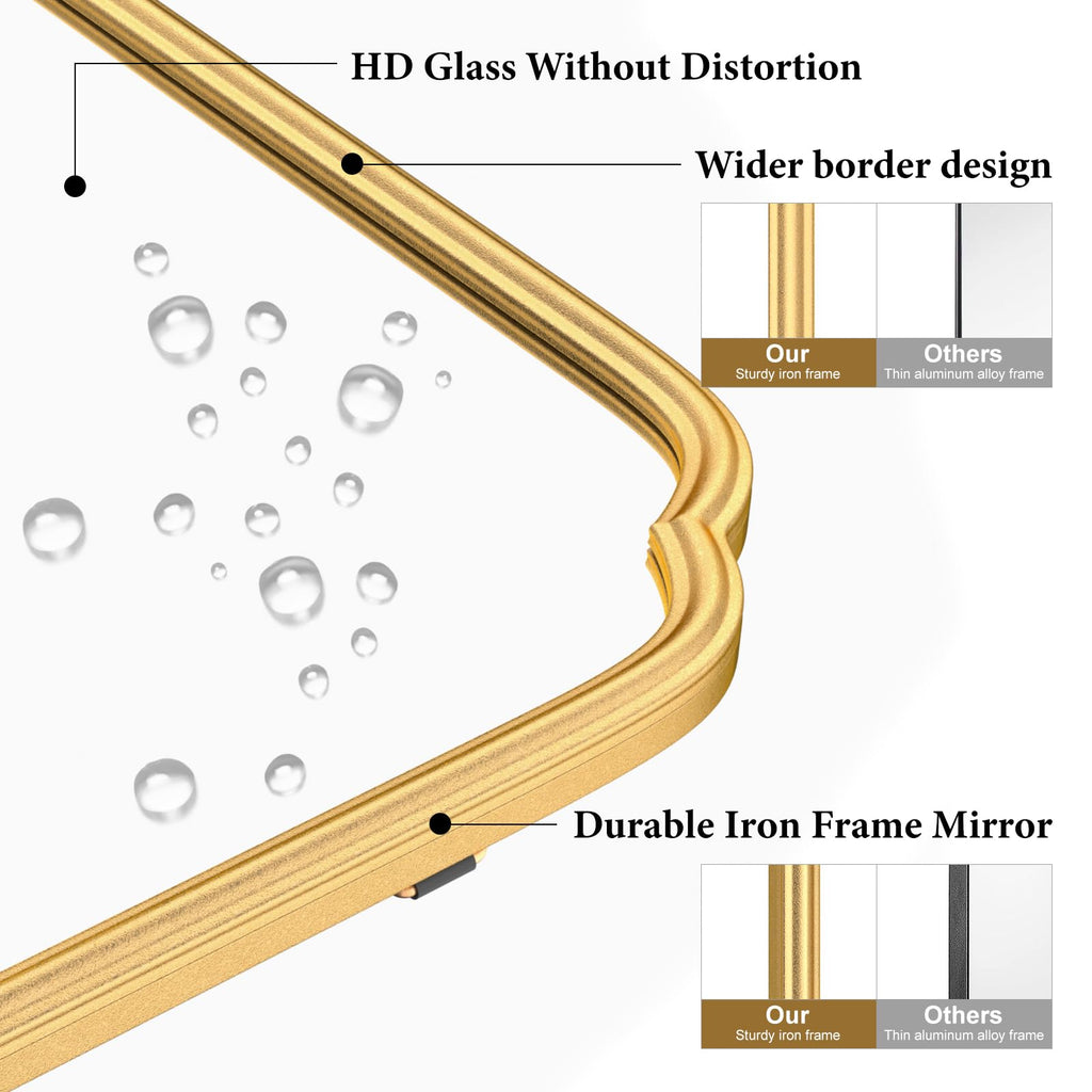Gold Bathroom Mirror for Wall 20" x 30" Modern Rounded Corner Rectangle Mirror with Non-Rusting Iron Metal Framed