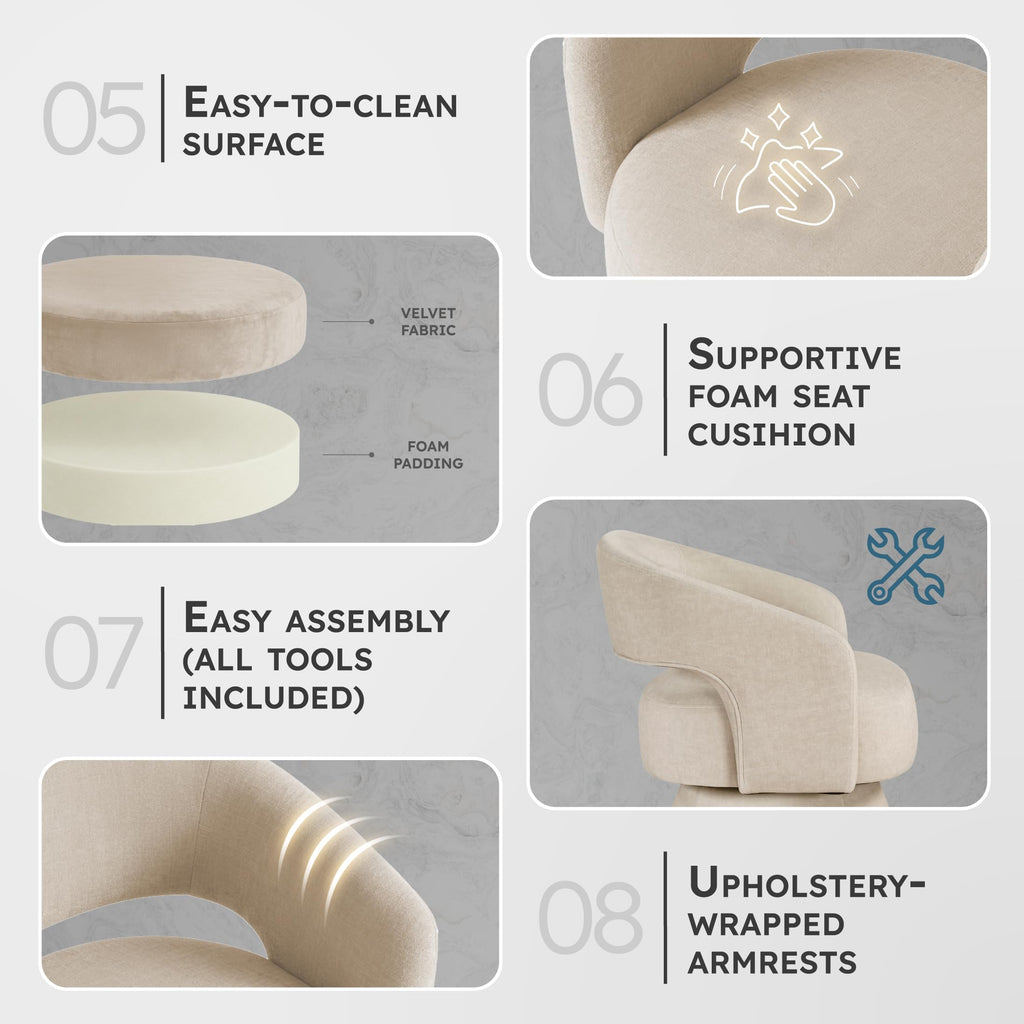 Swivel Accent Chair, Modern Velvet Round Barrel Chair, Taupe