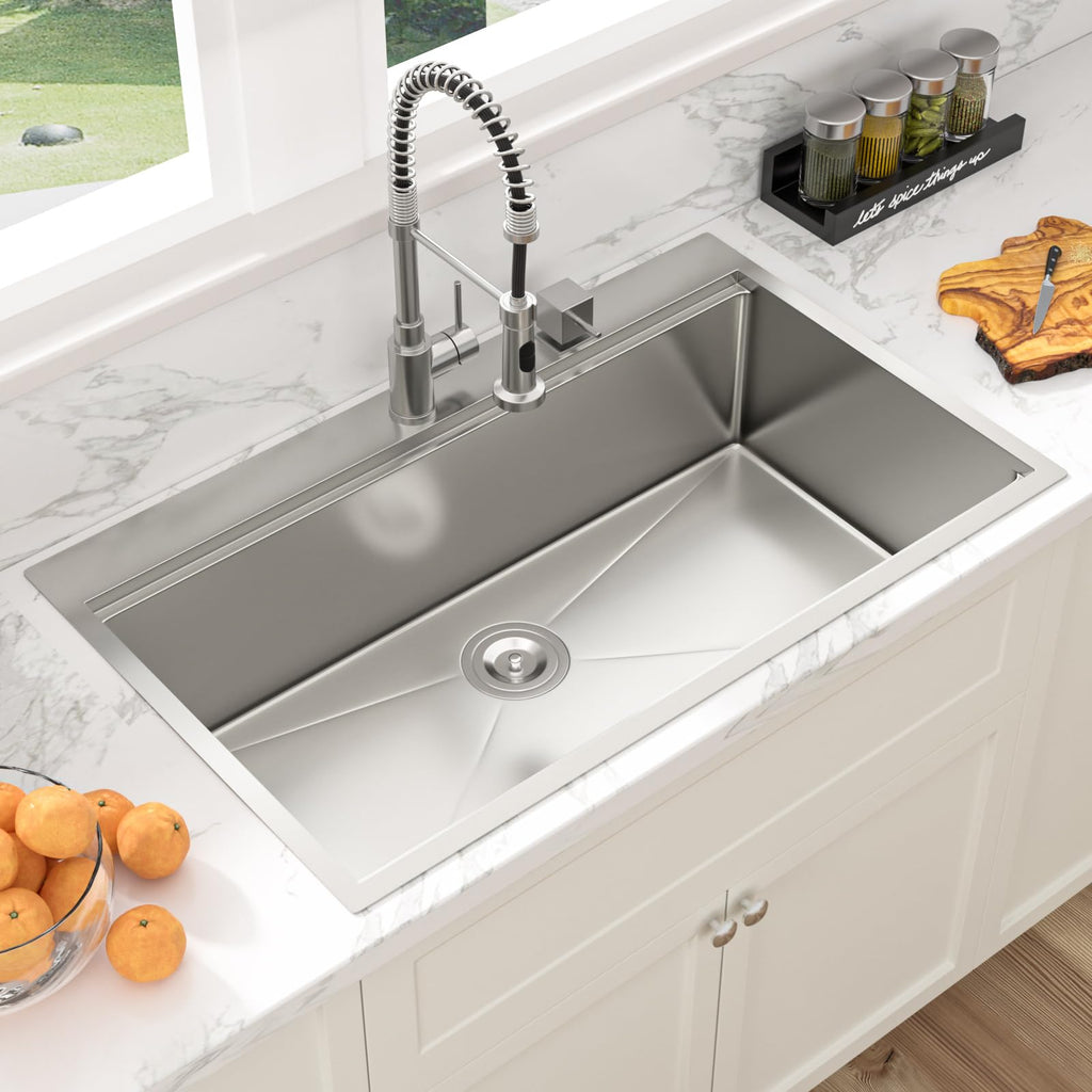 36 Inch Drop Sink - 36x22 Drop Kitchen Sink Ledge Workstation 16 Gauge Stainless Steel Sink Topmount Single Bowl Over
