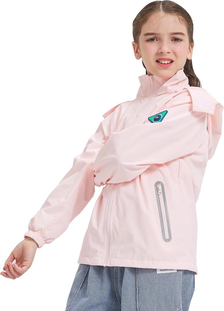 Boys Girls Waterproof Rain Jacket Lightweight Hooded Coat