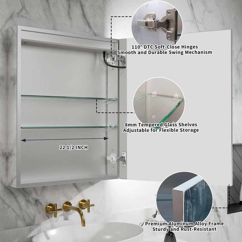 24" W x 30" H LED Lighted Bathroom Medicine Cabinet with Mirror