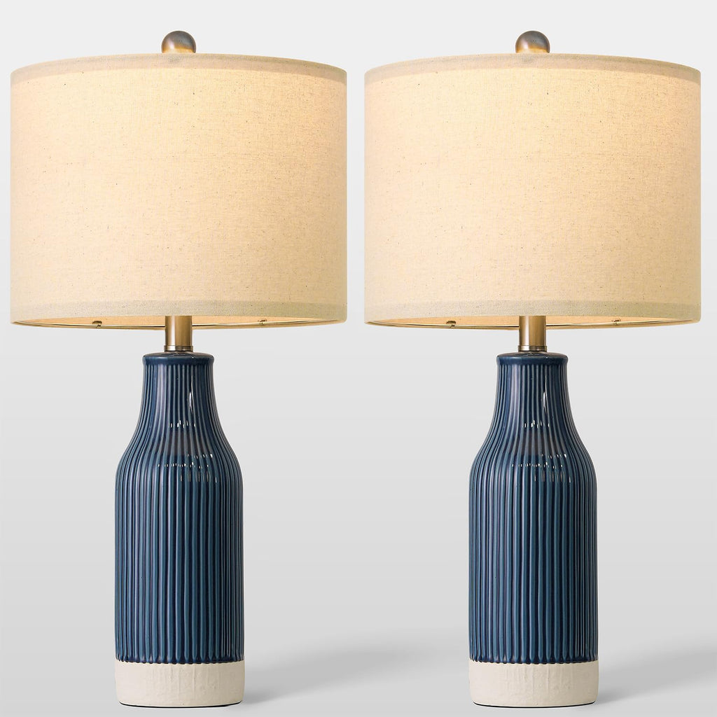 23.5" Bedside Lamps Set of 2, Blue Ceramic Table Lamp
