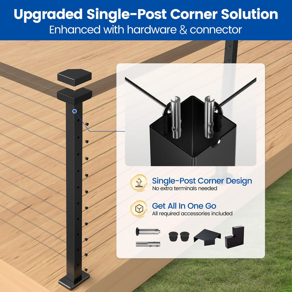 36in Modular Cable Railing Corner Post Surface Mount T-drilled RW39