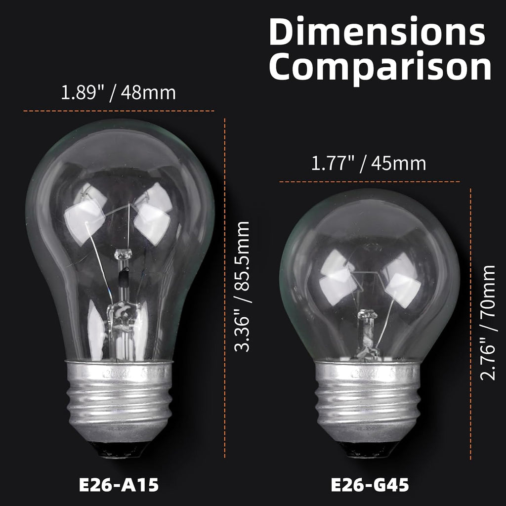 Oven Light Bulbs 40 Watts Appliance Bulb, E26 A15 120V High Heat Bulbs for Stove Hood, Refrigerator