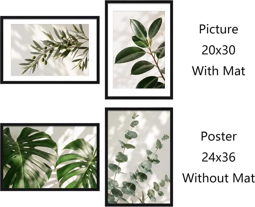 24x36 Poster Frame 4 Pack, Black, Mat for 20x30 Picture | Fits 24 x 36 poster or 20 by 30 Photo with Mat, Wall