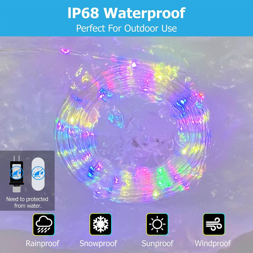 200ft LED Rope Lights for Outside, 25 Colors IP68 Waterproof, Dimmable Warm White RGB Outdoor String Lights with 4