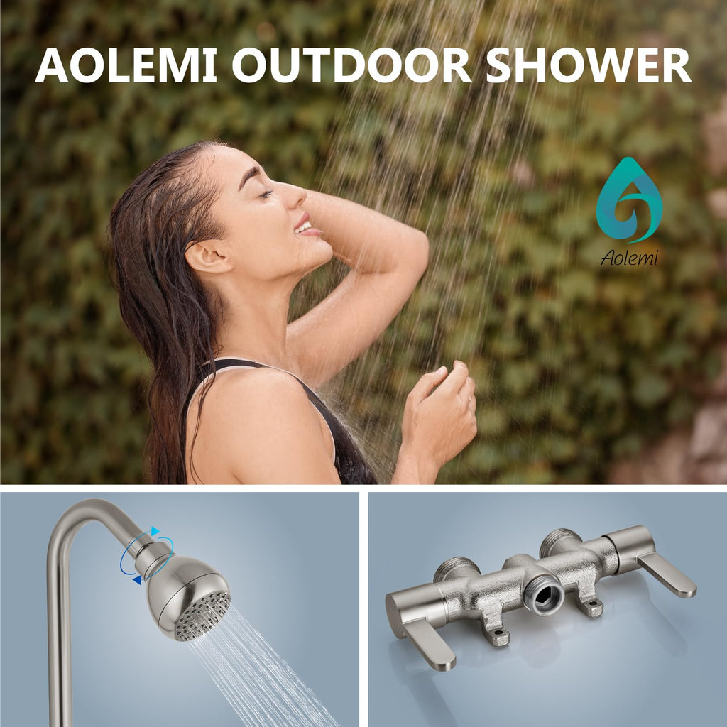 Outdoor Shower Kit, 3-Inch Center, 2-Handle, Brushed Nickel