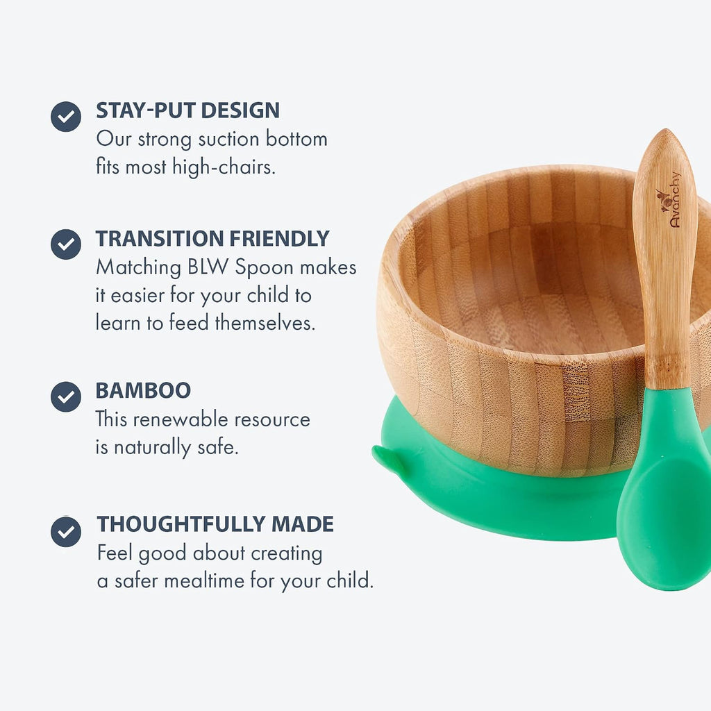 Baby Feeding Set, Bamboo Suction Plate, Bowl & 7 Spoons, Blue