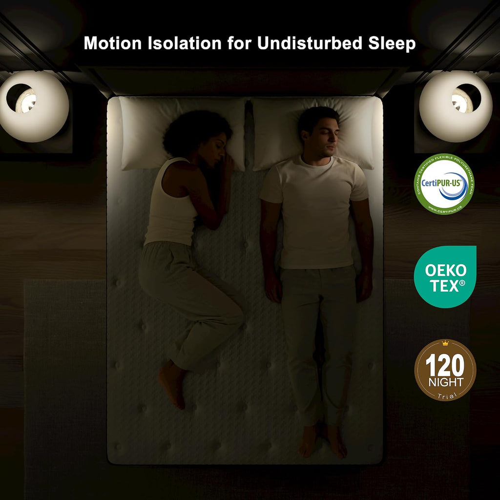 14 Inch Cal King Mattress with Ice Silk Cover, Euro Top Hybrid Gel Memory Foam with 7-Zone Pocketed Coils, Medium
