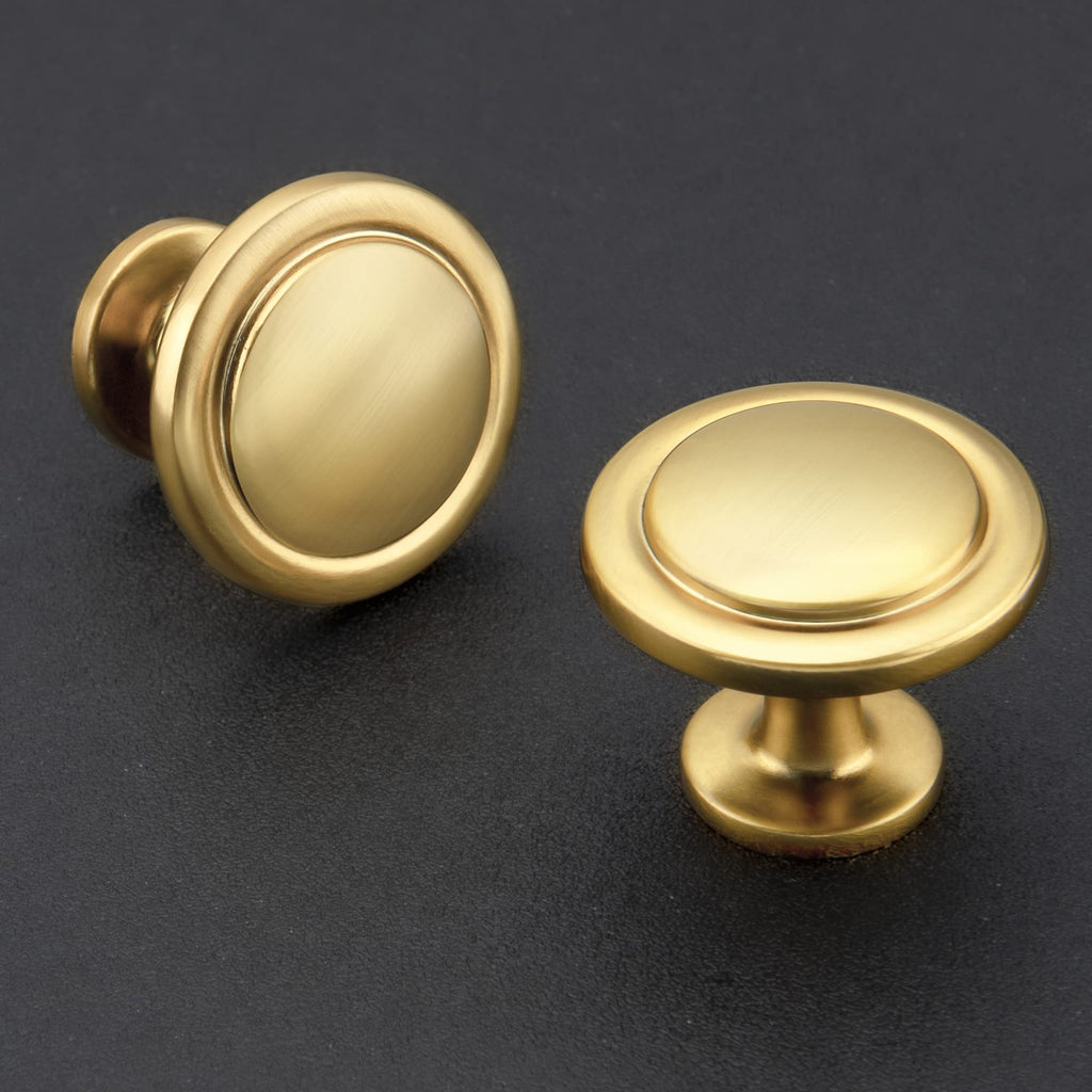 Brushed Brass Solid Knobs Gold Kitchen Cabinet Pull,15 Pack,Round-1