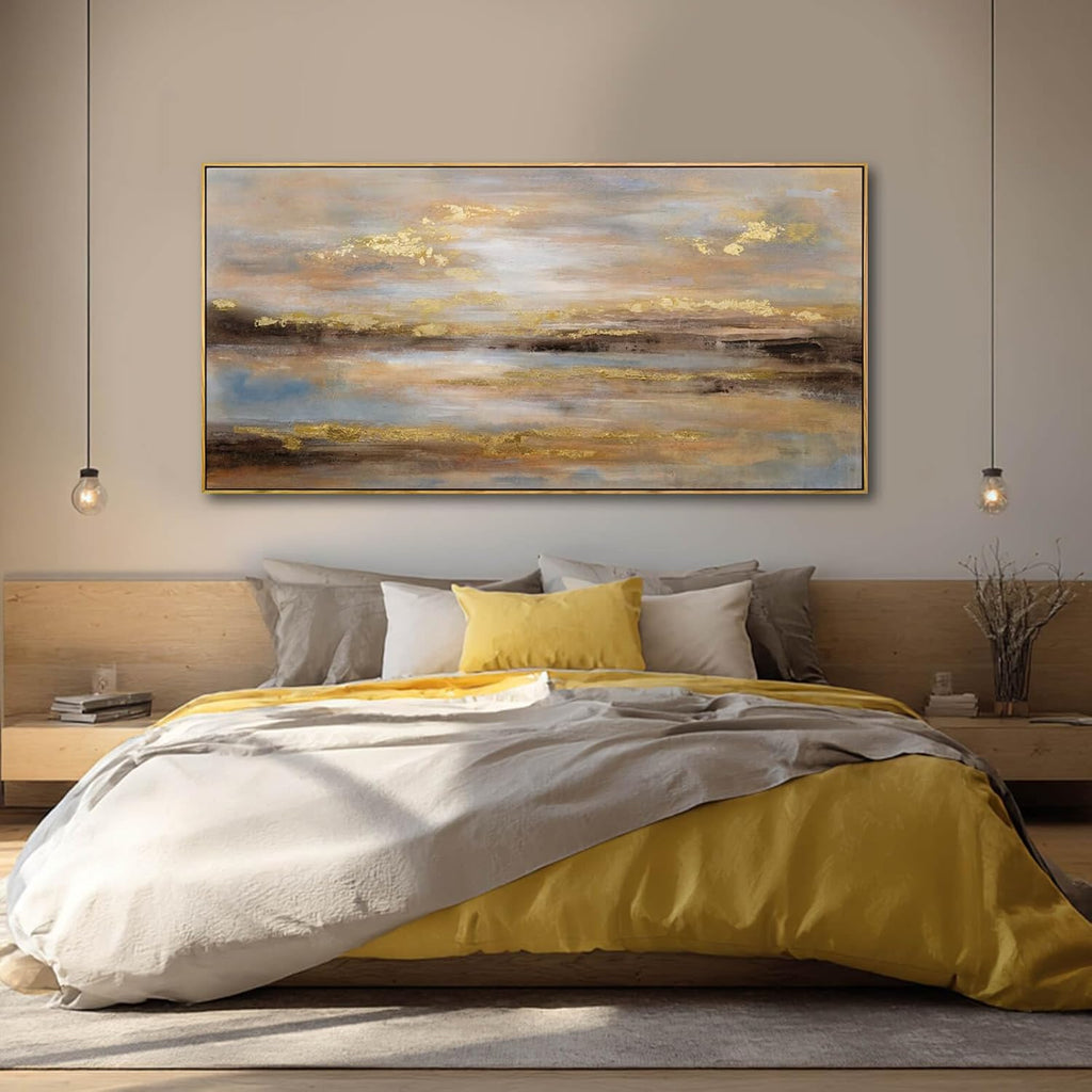 Gold Abstract Wall Decor Modern Artwork Framed Canvas Painting Large Wall Art Bedroom Wall Decor Living Room Print