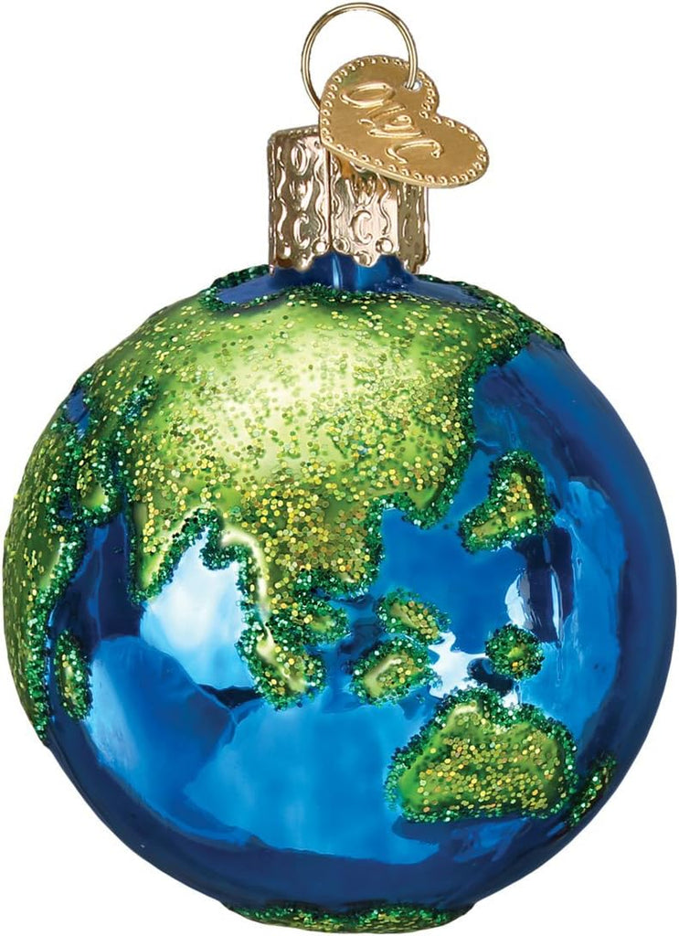 Planet Earth Glass Blown Ornament, Handcrafted Holiday Decoration, Outer Space Collection