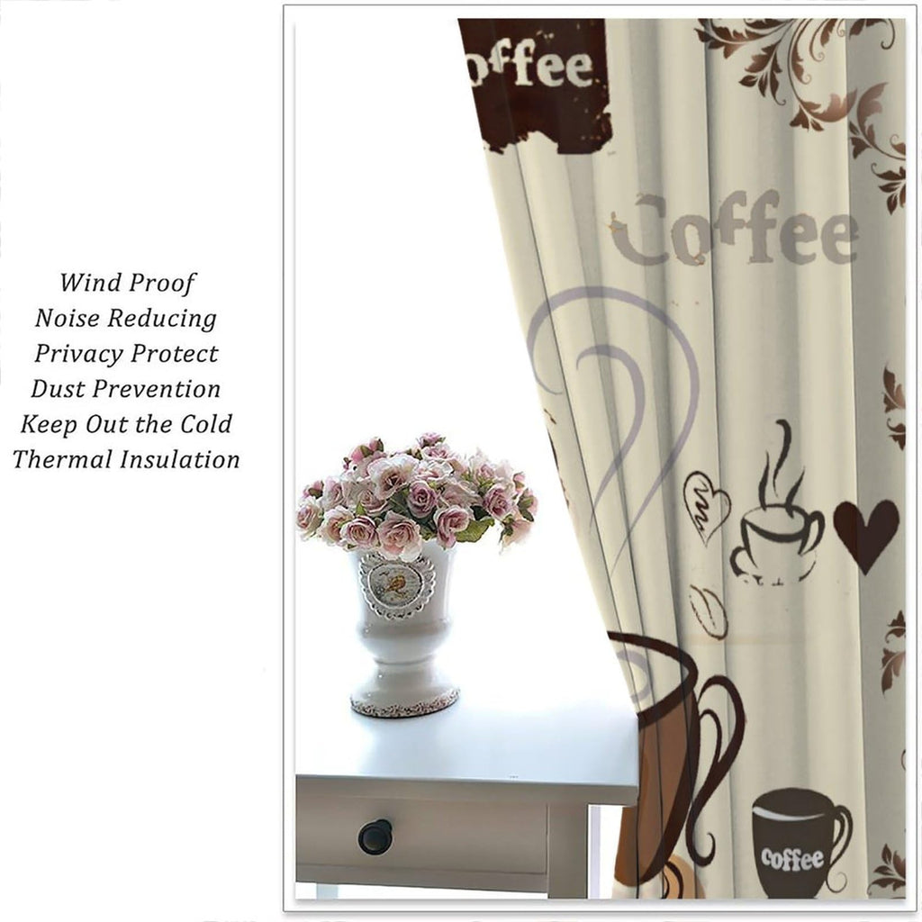 Coffee Curtains Hand-Painted Cups Victorian Floral Abstract Artistic Signature & Heart Design Afternoon Tea Time