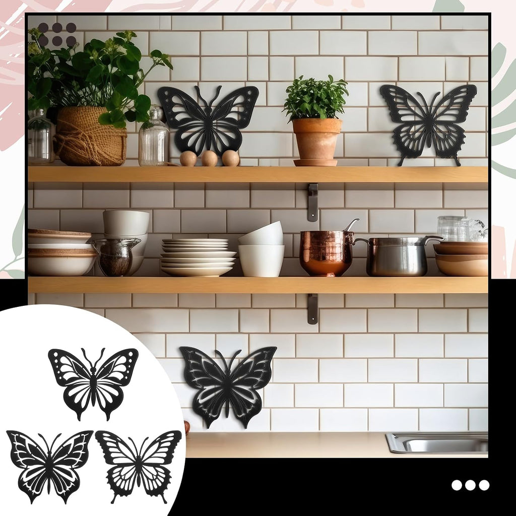 Cast Iron Trivets for Hot Dishes 8 Inch Butterfly Cast Iron Trivets for Dutch Oven Wood Stove Pots and Pans Hot - Set of 3