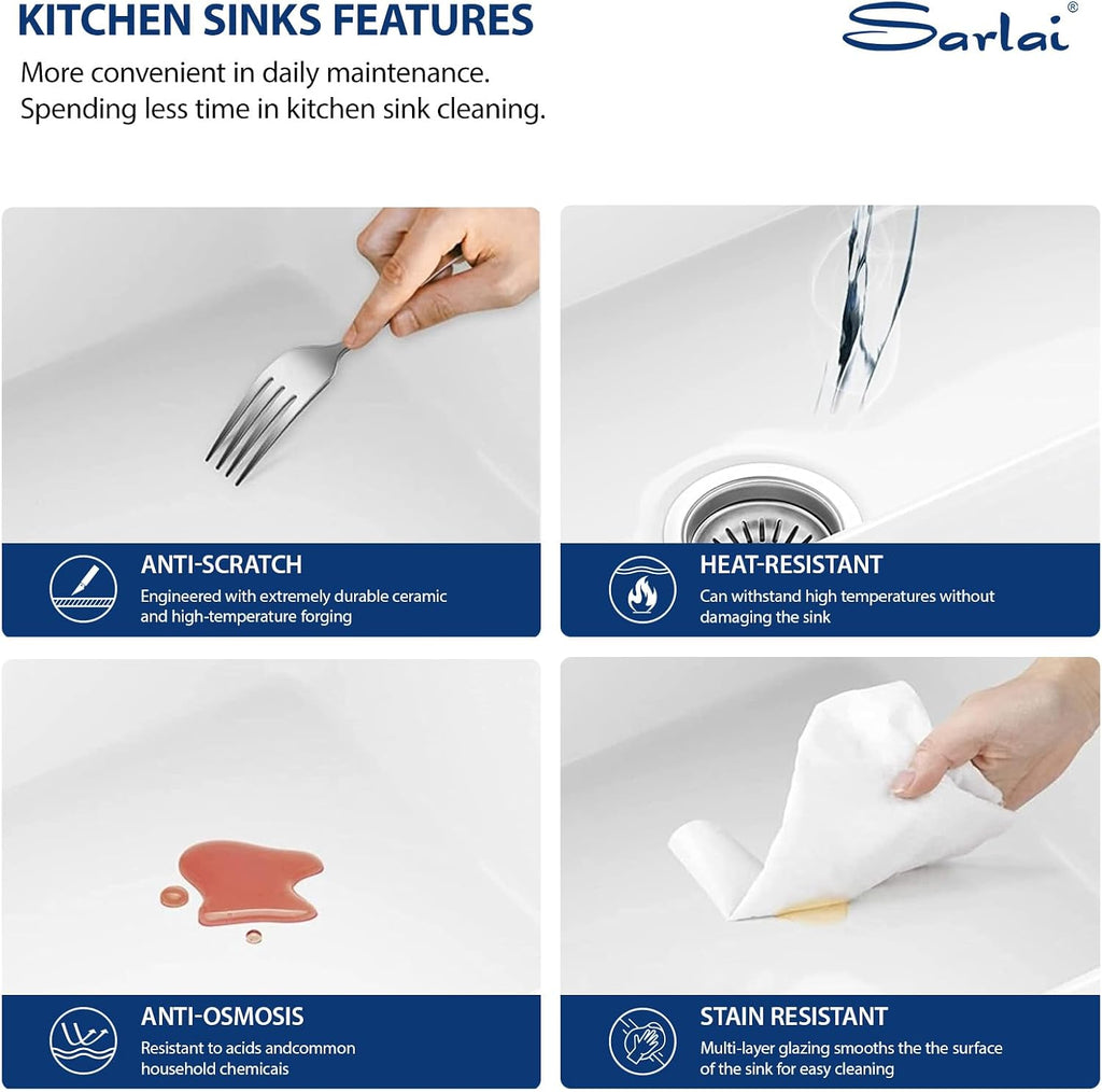 33 White Farmhouse Sink - 33 Inch White Kitchen Sink Curved Apron Front Ceramic Porcelain Fireclay Single Bowl Farm