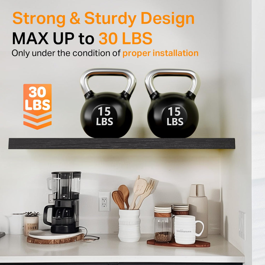 Black Floating Shelves 35.4in, Set of 3, Wall Mounted for Wall Decor