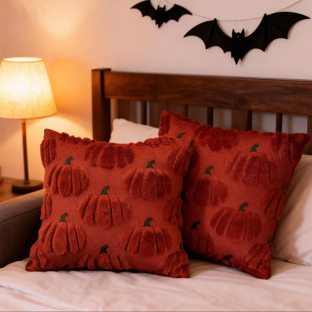 Fall Pumpkin Decorative Throw Pillow Covers 26x26 Set of 2 Pillow Covers, Faux Fur Square Pillow Cover Fluffy Plush