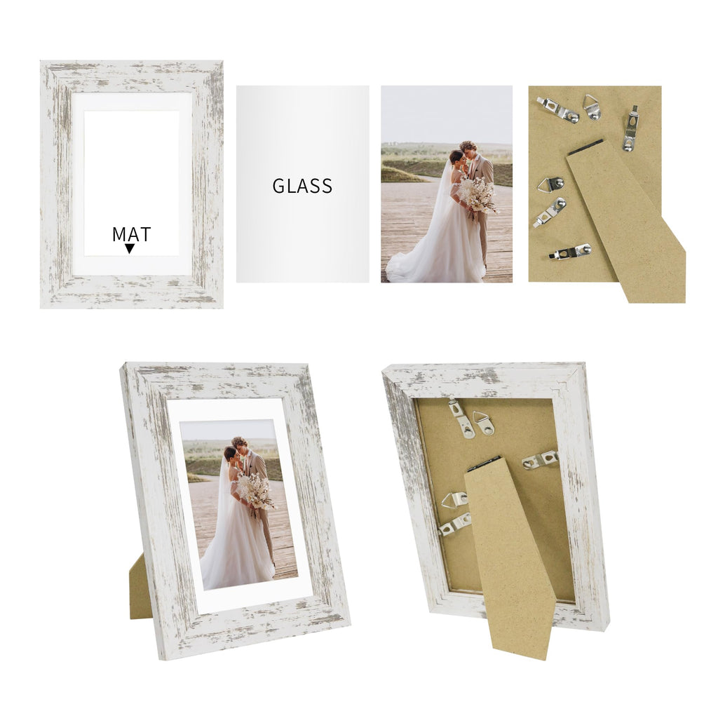 5x7 Picture Frame Set of 4, Real Glass and Wooden Frame, 4x6 Mat