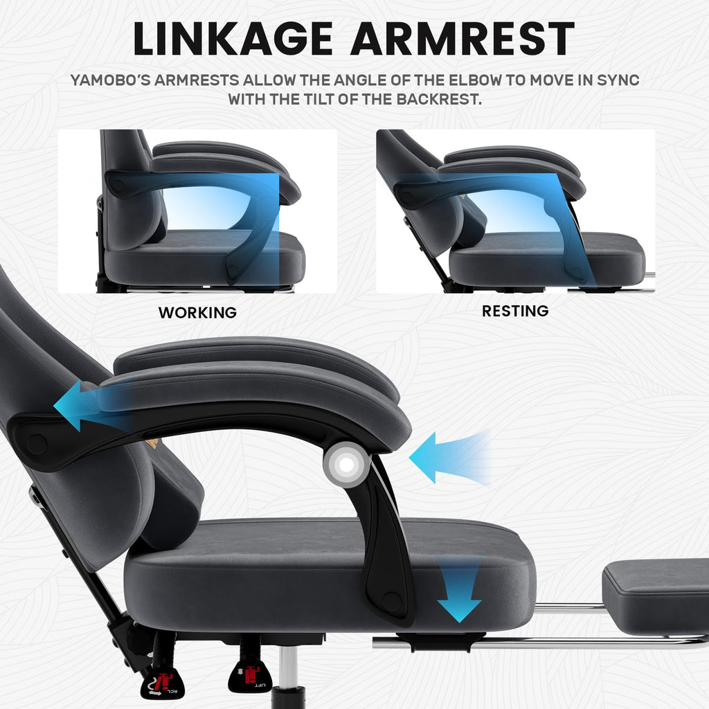 Gaming Chair with Footrest, Game Chair with Lumbar and Headrest Massage Support for Adults, Ergonomic Fabric High