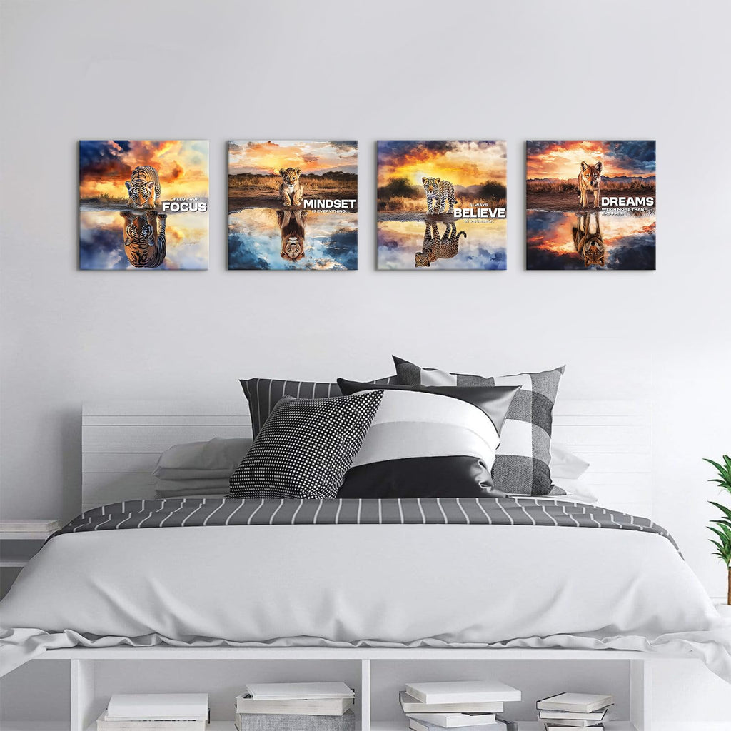 Motivational Wall Decor Lion Wall Art Inspirational Quotes Pictures Sunset Landscape Canvas Prints Leopard Tiger Wolf