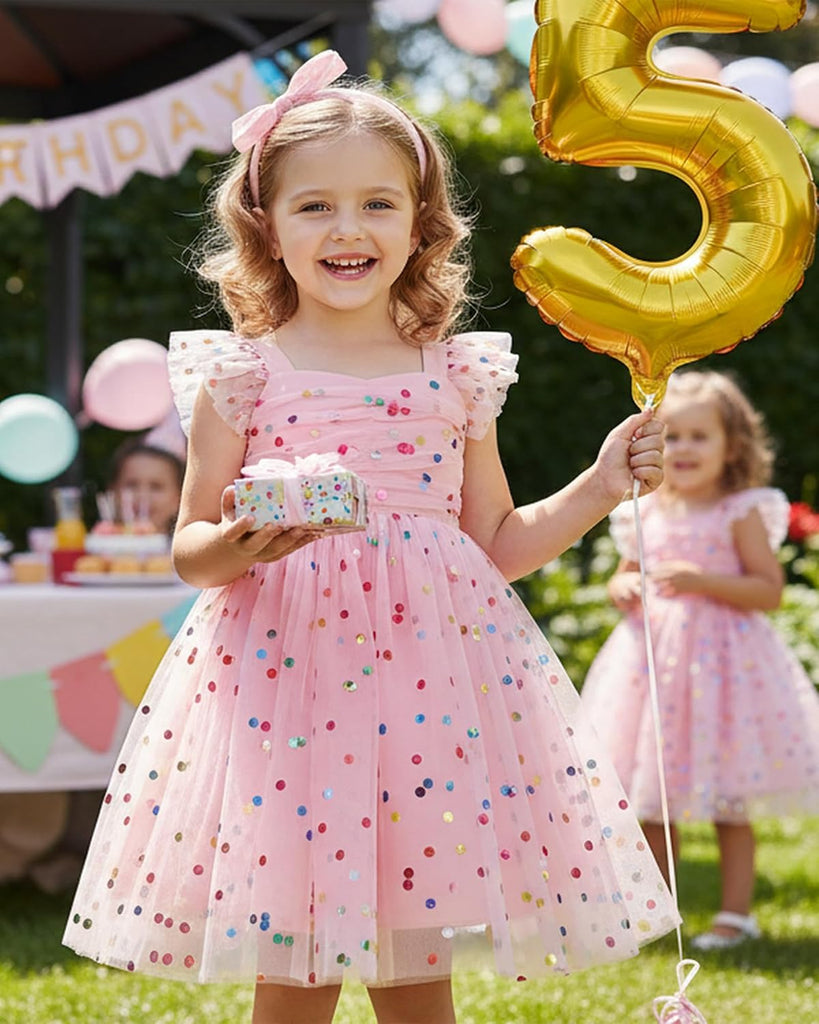 Toddler Girls Birthday Dress Floral Tulle Tutu Princess Pageant Party Dresses Summer Sleeveless Smocked Sundress 1