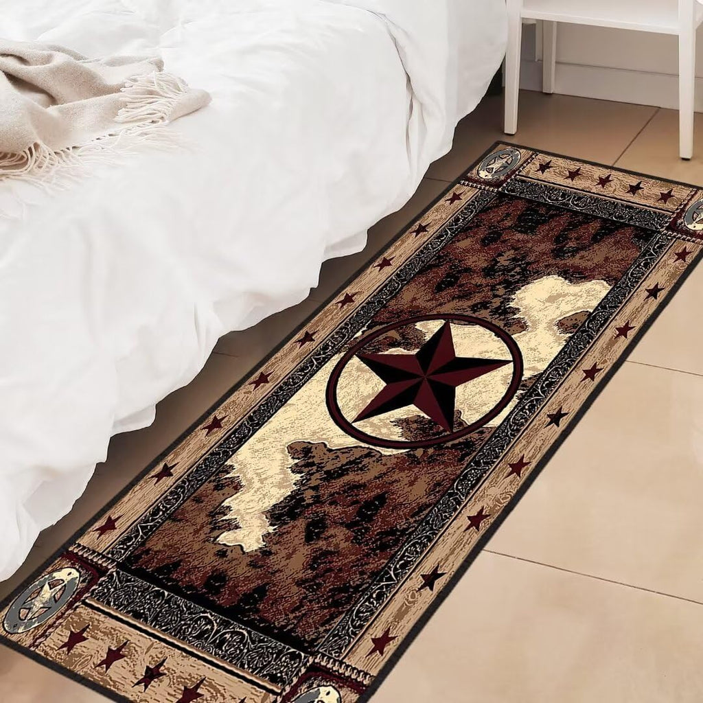 Western Rugs Western Runner Rug 2x6,Texas Star Vintage Style Stars,Rustic Throw Accent Area Rug Non Slip Washable Rug
