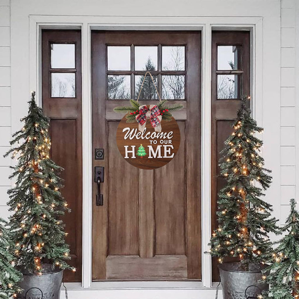 Interchangeable Welcome Sign for Front Door with 4 Seasonal Wreaths and 14 Changeable Icons, Farmhouse Front Door
