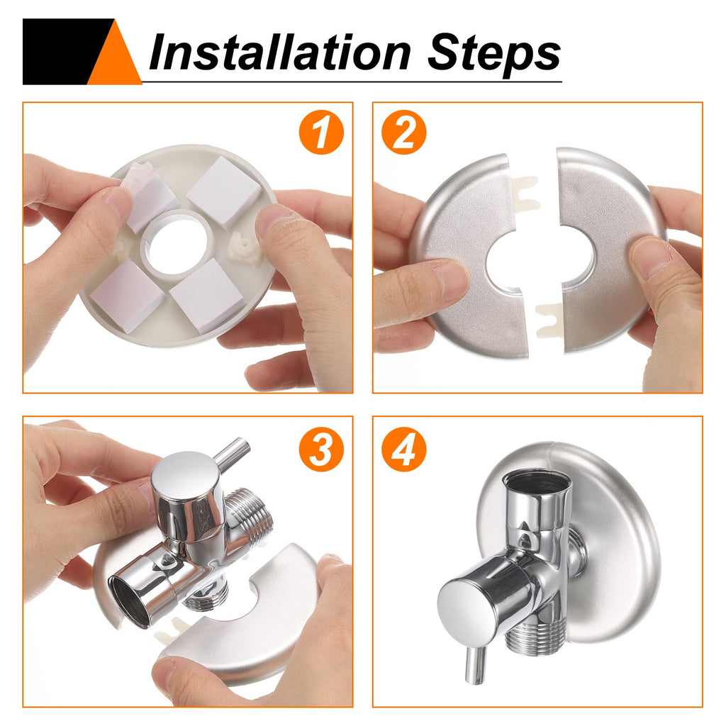 2pcs Wall Split Flange 17mm/0.7" Self-Adhesive Plumbing Cover Plates ABS Plastic Round Escutcheon Plate Buckle Design